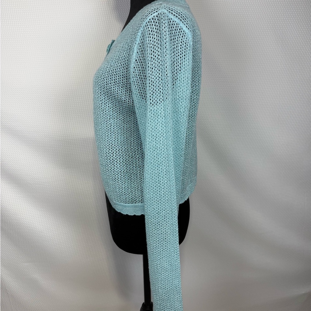 Chadwick’s Bolero Shrug Light Blue Metallic Open Crochet Small Sweater - Picture 2 of 11